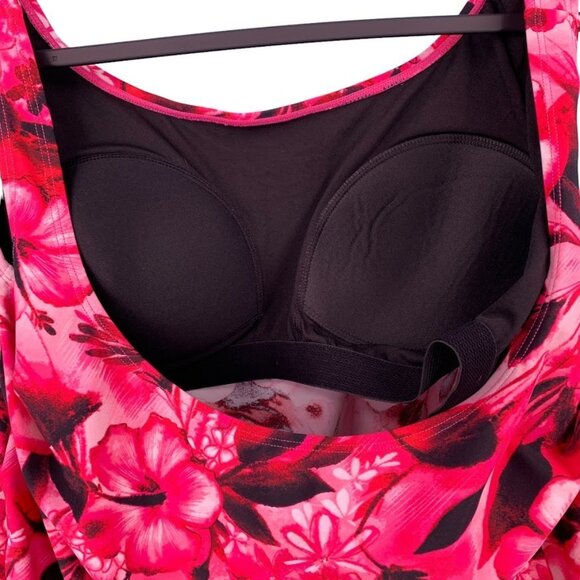Swimsuits For All Tankini Top Size 16 Side Tie Pink Floral Built In Bra - Picture 6 of 8